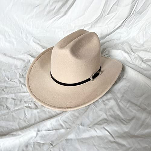 JOELEW Cowboy Hut Western-Cowboy-Hut Für Herren Gentleman Lady Jazz Cowgirl Mit Breiter Krempe Aus Leder Kirche Sombrero Hombre Caps,Beige,56-58Cm