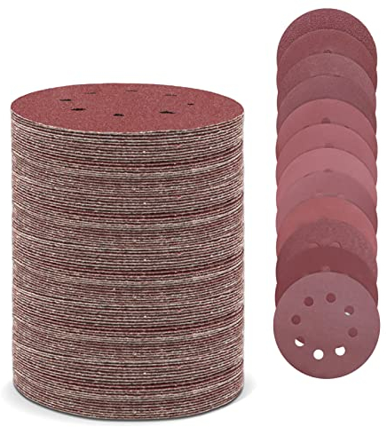 VIBRATITE 120 Stück Schleifpapier 125mm Klett, 8 Loch Klett Schleifscheiben in Rot für Exzenterschleifer- 40 80 100 120 240 320 400 600 800 1200 1500 2000 Mischkorn für Holz Metall und Farbe
