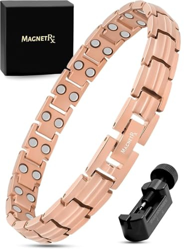 MagnetRX® Women's Ultra Strength Magnetic Bracelet - Titanium Magnetic Bracelets for Women - Adjustable Length with Sizing Tool (Rose Gold)