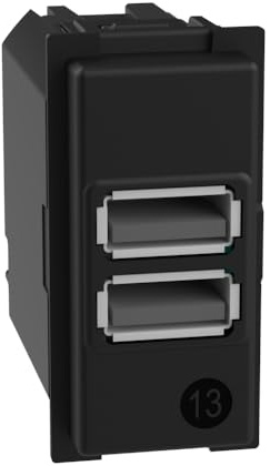 Bticino K4191AA USB-Ladegerät mit Zwei Typ-A-Eingängen, zur Installation in der Living Now-Platte, zum Aufladen eines elektronischen Geräts mit bis zu 15 W oder Zwei Geräten gleichzeitig, 1 Platz,