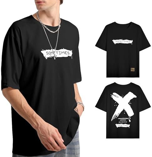 Moshtashio T-Shirt Homme Manches Courtes imprimé Design en Jersey de Coton Tee Col Ron (Noir,M)