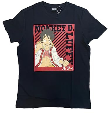 T-Shirt Chapeau de Paille One Piece Wanted - Tshirt Garçon - Tshirt Homme - Luffy - Vêtement Officiel Anime Comics Manga Pirates (FR/ES, Alpha/Lettres, L, Taille Normale, Taille Normale, Noir)