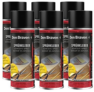 Sprühkleber - Extra starker Kleber für Heimwerk & Industrie | Klebe-Spray für Schaumstoff, Holz, Stoff, Leder, Filz uvm. | verstellbarer Sprühkopf | 500ml Dose (6)