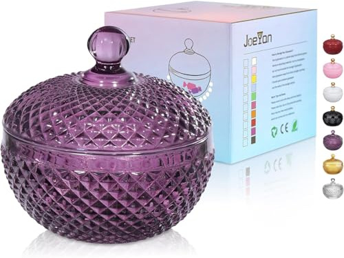 Joeyan 350ml Zuckerdose Lila,Bonboniere Glas mit Deckel,Klein Glasschale für süßigkeiten,Candy Jar für Kekse Schokolade,Dekorative Bonbonschale für Hochzeit,Party,Buffet,Vorratsgläser für Haus Küche