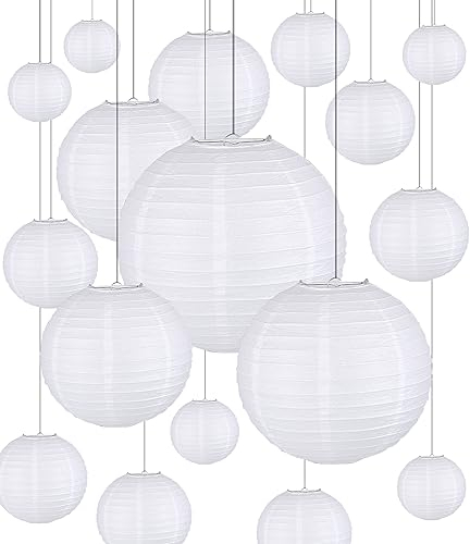 JOFLVA 20 Pezzi Lanterne Cinesi, Lanterna di carta Rotonde da Appendere in Carta Lanterne per Decorazioni Domestiche, Feste e Matrimoni Diametro 10/15/20/25/30 cm