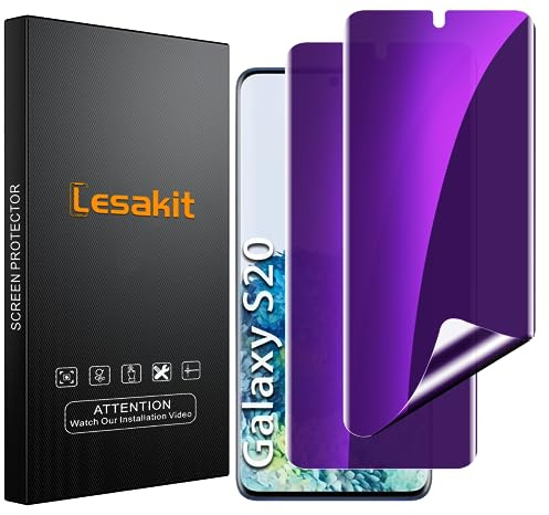Lesakit 2 Stück Blickschutz Anti-Blaulicht Displayschutzfolie für Samsung Galaxy S20 6.2 Zoll, Anti-Spy TPU Folie, Unterstützung des Fingerabdrucks, kompatibel mit Cover, keine Blasen