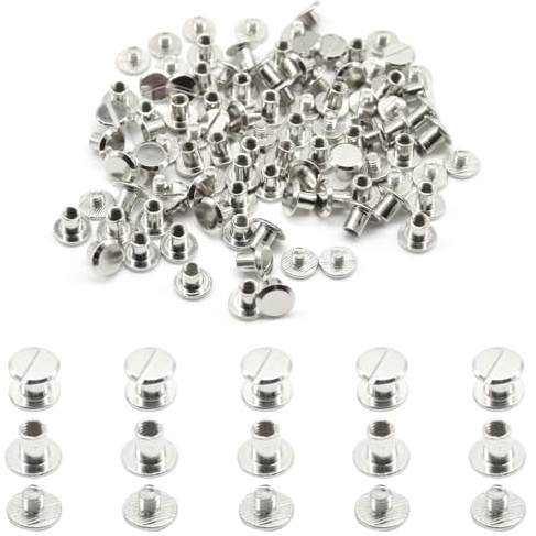 Hocansen 100 unidades/50 juegos de tornillos para encuadernación de plata, tornillo de cabeza plana de metal, tornillos Chicago para libros, decoración y encuadernación (M5 x 6)