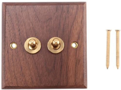 Bumdenuu Enchufe de Interruptor de Luz de Estilo Industrial Americano Retro, Placa de Interruptor de Palanca de LatóN de Madera Maciza, Interruptor de Estancia en Casa Antiguo (2)