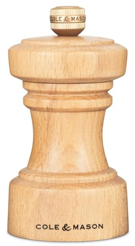 Cole & Mason Hoxton Pfeffermühle 10,4 cm, kleine Gewürzmühle, Buchenholz | Mini Pfeffermühle Holz, Precision+ Karbonstahl-Mahlwerk, verstellbarer Mahlgrad, Manuelle, Lebenslange Mechanik-Garantie