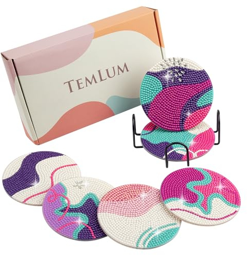 Temlum Diamond Painting Untersetzer mit Halter - 6er Set für Erwachsene und Anfänger DIY Diamant Set Basteln (Abstraktes-Muster)