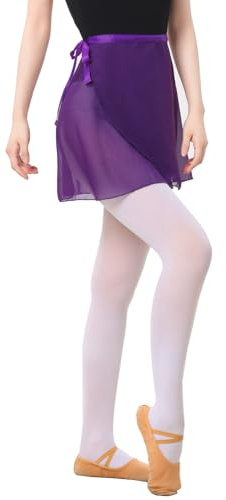 Women Solid Purple Sheer Chiffon Wrap Over Scarf Mini Ballet Skirts for Ballerina Dancer Classes Practise Performance