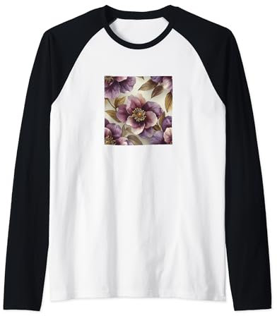 Motif aquarelle de fleurs hellébore Manche Raglan