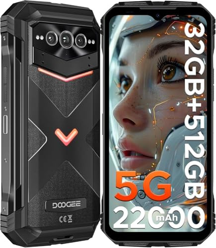 DOOGEE VMAXPRO Outdoor Handy 5G, 32GB RAM + 512GB ROM Android 14 Outdoor Smartphone 22000mAh(33W) 6,58'' FHD+ 120Hz Baustellenhandy 108MP+16MP+20MP Nachtsichtkamera WiFi 6/Fingerabdruck/NFC/IP69K/IP68