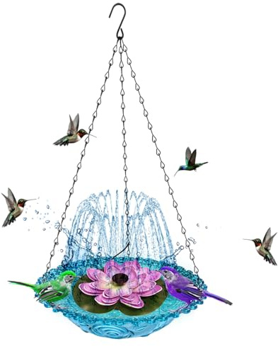 Solar Fontän Hängande Fågelbad med Blombladsdesign, Fågelbad i Plast med 3 Kedjor, Gummisugkoppar för Stabilitet, för Trädgårdsinredning 2,2 X 9,3 Tum