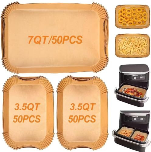 YJDM Air Fryer Liners for AF500UK AF500UKCP 10.4L Ninja Foodi Flex Drawer, 150pcs Disposable Parchment Paper Liners for Duronic AF34 10L/Instant XXL 8.5L/Ometa 9L Flex Dual Two Size Air Fryers