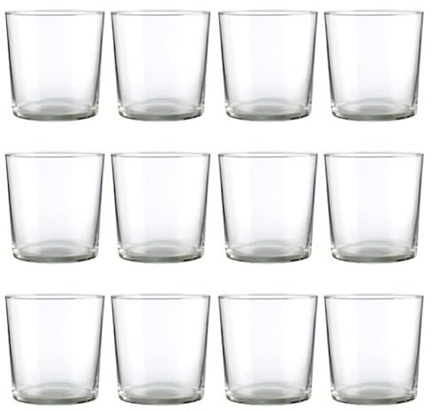 Acan Tradineur - Caja de 12 vasos Modelo Pinta - Capacidad de 355 ML - Fabricado en Vidrio Resistente - Apto para lavavajillas - Tamaño aprox: Ø 8,3 x 8,8 cm - 12 Uds Total