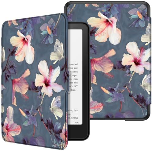 FINTIE Fodral Kompatibel med 7 tum Kindle Paperwhite(12:e Generationen) – 2024 och Kindle Colorsoft Signature Edition (1:a Generationen), Lätt Skyddsfodral med Automatisk Sömn/Väckning, Hibiscus