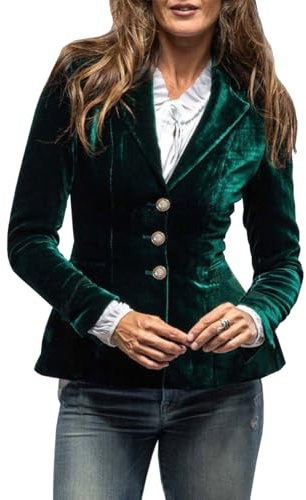 TACSTRUN Chaqueta de Traje de Terciopelo Blazer Ligero Casual Recortado Manga Larga Totalmente Forrado Chaqueta Blazer Outerwear,Verde,XL