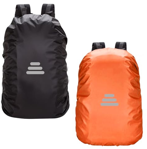 Daelesr 2 Piezas Reflectante Funda Mochila, Funda Impermeable para Mochila 35-60L, Bolso Protector de Lluvia Ajustable, Cubre Mochila Lluvia para Camping Senderismo (65L)