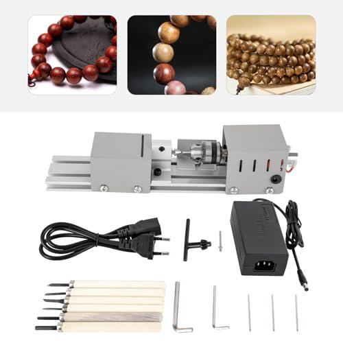 Mini Drehmaschine, Metall-Fräs-Drehmaschine 100W Drechselbank Drechselmaschine mit Zubehör 12-24V DC Tischdrehbank DIY Holzbearbeitung