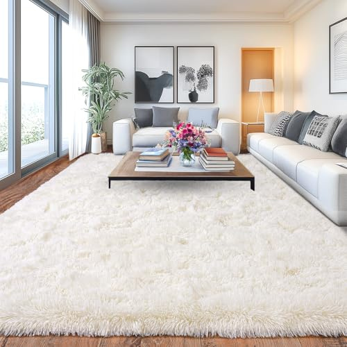 Chicnix Teppich Wohnzimmer 240x340 Langflor, Extra Großer Wohnzimmerteppich Shaggy, Weich Anti Rutsch Teppich Flauschig für Schlafzimmer Kinderzimmer Heimdekoration, Creme