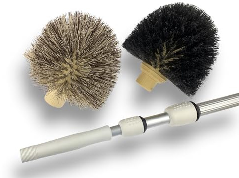 Kibros Tête de Loup Balai télescopique 5,50 m 2 brosses Ø 180 mm | 2 brosses Ø 180 mm vinyle fleuré, manche télescopique alu 5,50 m inclus, nettoyage plafonds toiles araignée en hauteur.