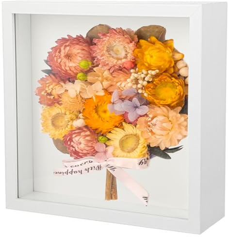 3D Bilderrahmen zum Befüllen, Tiefer 3DRahmen Objektrahmen aus Holz, Tiefer Bilderrahmen zum Befüllen 20x20 cm,Ideal zur Aufbewahrung von Andenken, Blumen, Hochzeitssträußen und Dekorationsobjekten.