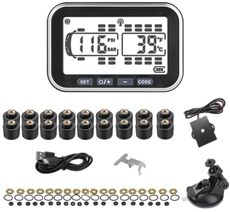 Midyshing Solar-TPMS 4.5-Zoll,0-199psi (13 bar), geeignet für Reisewagen, Busse, Wohnmobile, Wohnwagenanhänger. Mit hochpräzisen Sensoren, schwarz, Reisewagenzubehör.（18 Sensors）