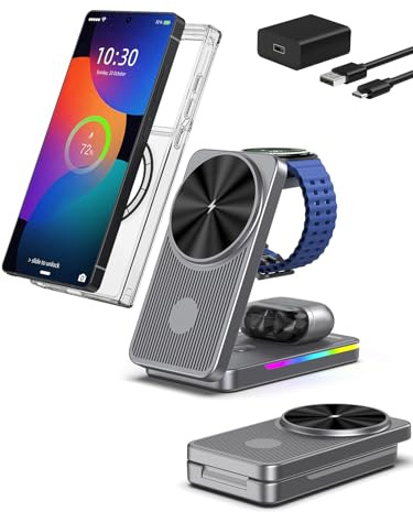 3 en 1 Station de Charge Magnétique pour Samsung S26 Ultra pour Voyager | MagSafe Chargeur Sans Fil Pliable pour Galaxy S26 Ultra/S25/S24/Z Fold/Flip 8, pour Galaxy Watch Ultra 8/7/6/5/Buds 4 Pro