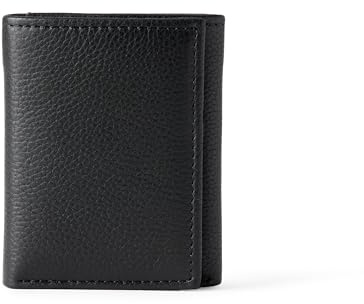 Amazon Essentials Men's Pebbled Full Grain Leather Trifold Wallet, Black, One Size