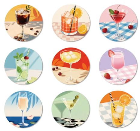 ANATTASOUL 9 Pièces Cocktails Muster Coaster pour Maison | sous Verres Peinture Coasters Coaster Rond Coasters for Drinks pour Maison, Bar, Bureau