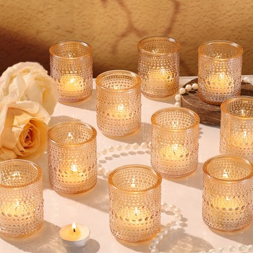 Votivkerzenhalter aus Glas, goldfarben, 15 Stück