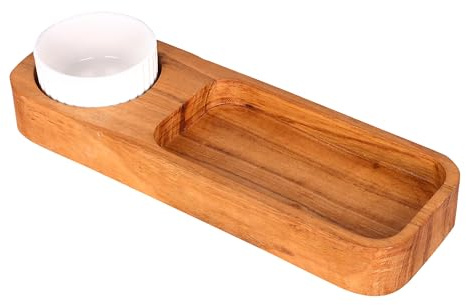 GoCraft Acacia Wood Partition Serving Platter – 12 x 4 Inch – with Ceramic Dip Bowl | Rustic Wooden Snack Tray with Sectioned Compartments for Chips, Nachos, Cheese, Fruits, Appetizer | Natural Finish