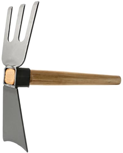 Zappa da giardino, forcone da scavo 2 in 1 con manico in legno, testa della lama in acciaio al carbonio e forcella a 3 rebbi, utilizzata per diserbo, scavo e allentamento del suolo, forconi per