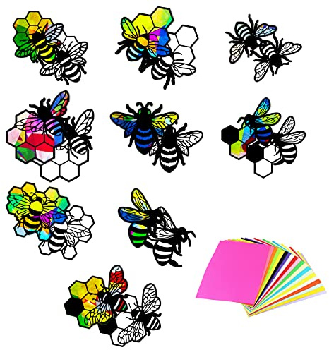 ORIGACH Kit de 36 piezas de atrapasueños de abejas, 9 tipos de papel de seda de colmena con papel de seda de colores para ventana, aula, arte y manualidades