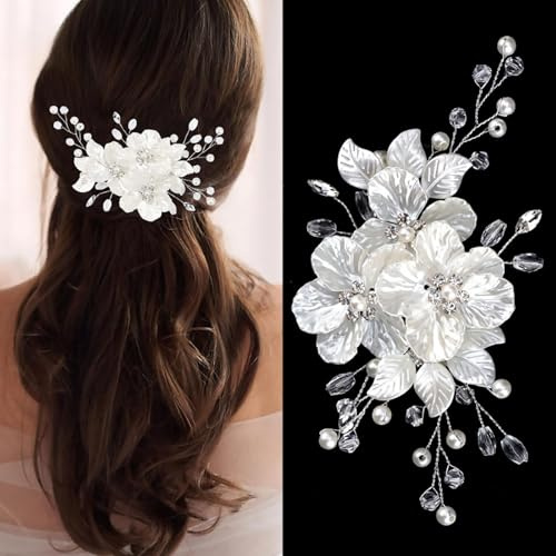 yufana Accesorios Para El Cabello de Boda de Cristal, Accesorios Para El Cabello de Perlas Nupciales, Para El de Perlas Nupciales (Plata422)