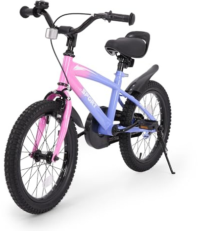 BODIOO Kids Bike for Boys Girls 16 inches Kid Bicycle with Kickstand Training Wheels Sturdy Frame Adjustable Seat Handbrake and Coaster Brake for Rider Height 41 to 46 Inch (Gradient Purple)