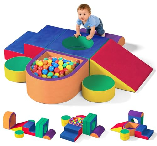 JUOIFIP 8 PCS Kids Soft Play Set, Colorful Foam Climbing Blocks for Toddlers, Soft Play Block Climbing Blocks for Toddlers 1-3, Indoor Climb and Crawl Set