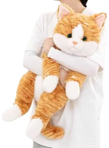 Xiyocadt Kuscheltier Katze, Liegend Katzen Plüschtier, Kätzchen Stofftier Spielzeug, Kuschelkissen Geschenk für Kuscheln & Spielen (45cm,Orange Katze)