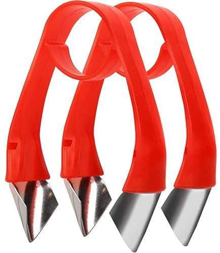 Multi Function Stainless Steel Fruit Tool, Strawberry Top Stem Leaves Huller, Pineapple Eyes Remover, Fruits and Vegetables for The Kitchen（2PCS, Red