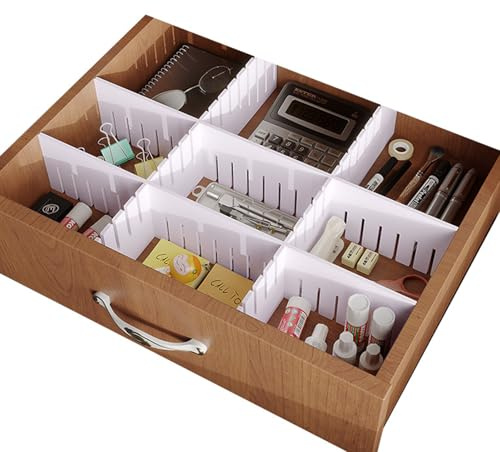 8-Piece Multi-Functional Drawer Divider Set with Adjustable Panels, 41.5×8.5cm White Dividers, Storage Box Dividers for Home Organization Solutions, Suitable for Cosmetics and Office Supplies.