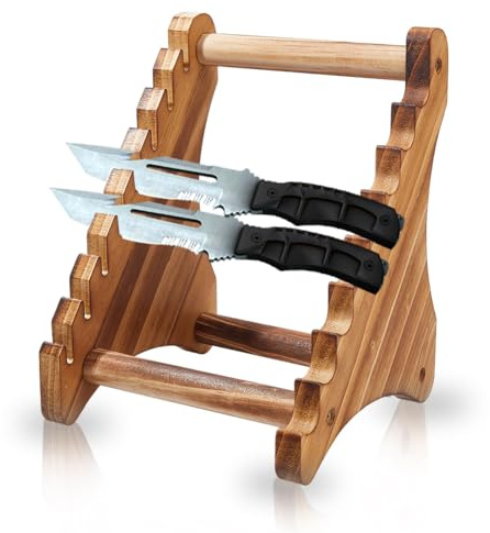 DICOSMETIC BurlyWood Lot de 1 présentoir à couteaux en bois à 8 niveaux pour décoration d'intérieur 16 x 16 x 21 cm