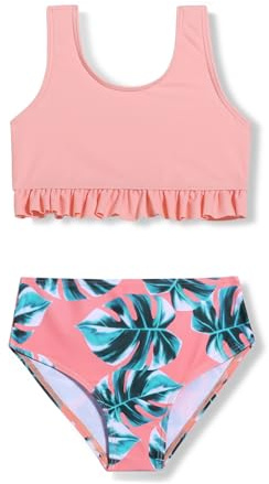 Arshiner Bikini Set Ragazze Bikini Bottom Bustier con Balze Tankini per Bambina Costumi da Bagno Due Pezzi Estate Stampa Floreale Costume da Bagno da Spiaggia e Surf Rosa 11-12 Anni