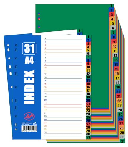 mawmuaw 2 stycken alfabet register för mapp A4 1–31 plast registerblad 1–31 för organisation kontor