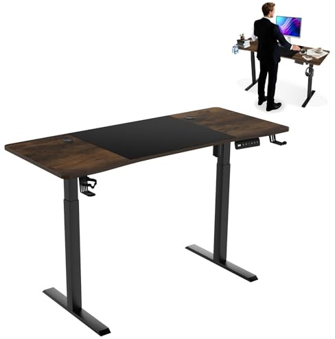 ACXIN 160 x 60 cm höj- och sänkbart skrivbord elektriskt, datorbord med 3-vägs minnesfunktion, typ C laddningsport och kopphållare, spelbord, PC-bord, kontorsbord, stående sits bord, brunt