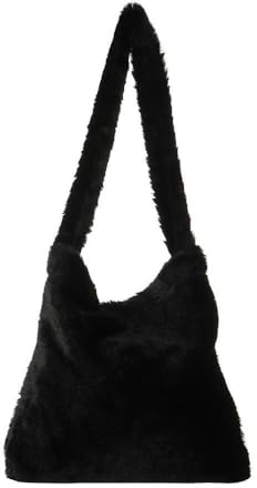 Plyschväska, fluffig crossbody-väska för kvinnor och flickor, 1 st, topphandtagsväska, plyschhand, shoppingväska, höst, vinter för kvinnor, 1-svart, Taille unique
