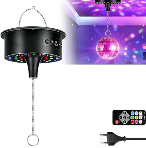 GOMETY 30 RGB LED-discokula med motor och ljus, RGB ljuseffekt discokula med fjärrkontroll, batteridriven/kabel, discokula roterande motor, varvtal, justerbar 5–15 varv/min för 10–40 cm spegelkulor