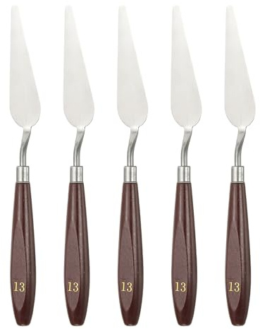 QUARKZMAN 5pcs Couteau À Spatule Outil De Peinture 3.31 x 0.94 Rouge/Argent | Spatule En Acier Inox, Couteaux À Spatule Grattoirs Outils Avec Manche En Hêtre Pour Mixage Étendage Acrylique