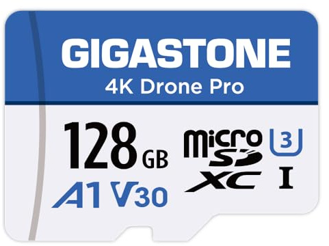 GIGASTONE Scheda Micro SD 128 GB, 4K Drone Pro, MicroSDXC per Wyze Cam, Telecamera di sicurezza, Drone DJI o Action Cam, Registrazione video 4K, UHS-I U3 A1 V30, 100 MB/s, con adattatore