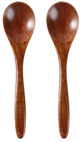 2 Piezas Cuchara De Madera, Cucharas Soperas Cucharillas Utensilios Cocina de Madera, Pequeñas, Naturales, Hechas a Mano para Miel, Café, té, Accesorios de Cocina, para Cocinar y Agitar, 13,7 x 4 cm